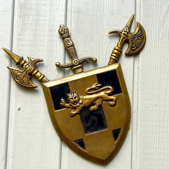 Vintage cast metal (brass?) shield wall hanging. Circa 1966. - Picture 1 of 7